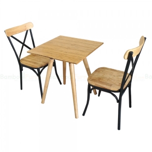 BFCBCF004 - Combo bàn CafeBamboo chân gỗ và ghế lưng sắt