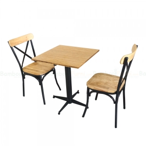 BFCBCF005 - Combo bàn CAFEBAMBOO vuông chân sắt và ghế cafe lưng sắt