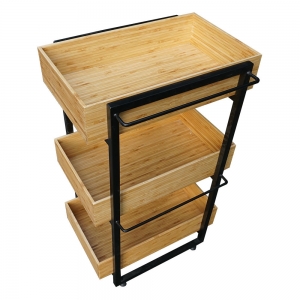 BFTK006- Kệ gỗ tre 3 tầng khung sắt cho nhà bếp (50x34x80cm)