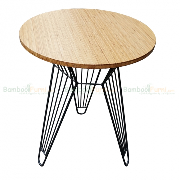 CFB003- Bàn CafeBamboo tròn 60cm màu tự nhiên chân sắt Lap