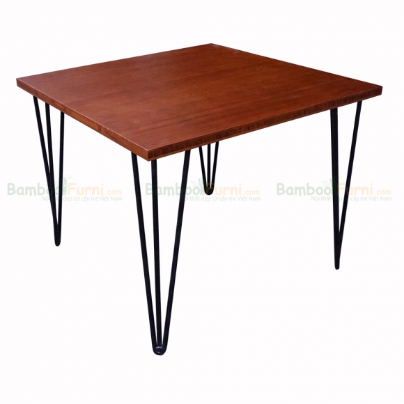TB004 - Bàn TeaBamboo vuông 60cm màu cánh gián chân Hairpin 45cm