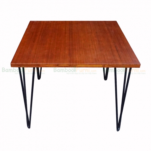 TB004 - Bàn TeaBamboo vuông 60cm màu cánh gián chân Hairpin 45cm
