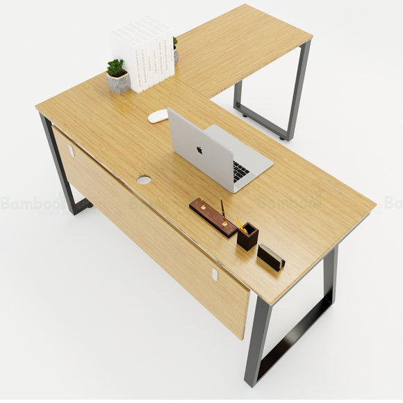 BFTB2009 - Bàn chữ L TrapezBamboo II 140x150cm chân sắt lắp ráp
