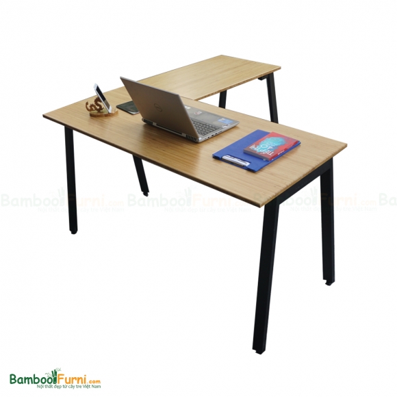 BFATB008 - Bàn chữ L AtonBamboo 140x140cm chân sắt lắp ráp