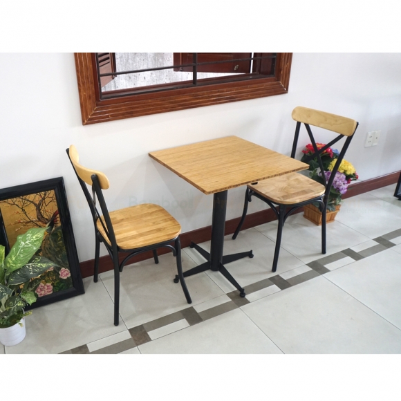 Combo bàn CAFEBAMBOO vuông chân sắt và ghế cafe lưng sắt