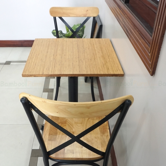 Bàn cafe bamnboo tròn 60cm chân gỗ
