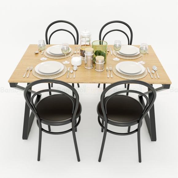 BFBA016 - Bàn ăn gỗ tre chân chữ X 140x80cm