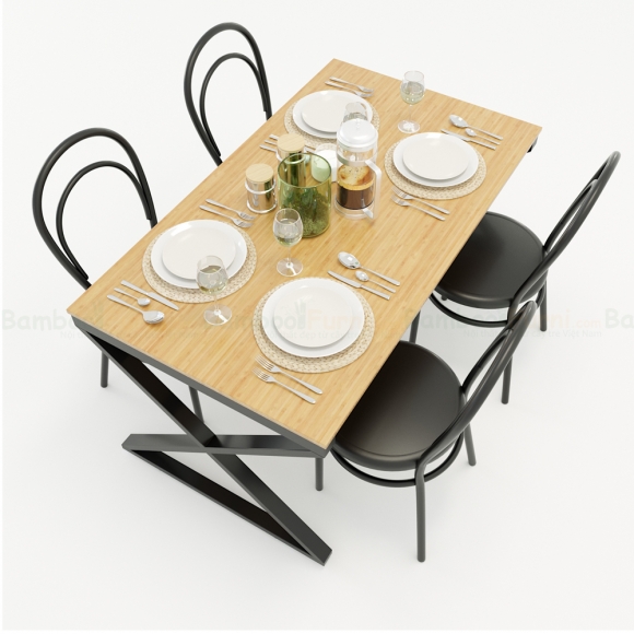 BFBA016 - Bàn ăn gỗ tre chân chữ X 140x80cm