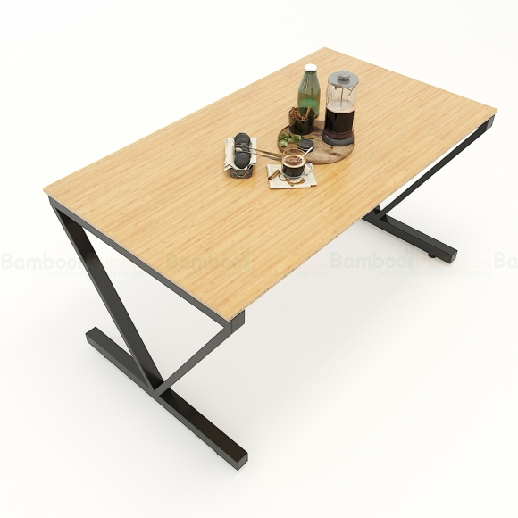 BFBA018 - Bàn ăn gỗ tre chân sắt chữ V 140x80cm