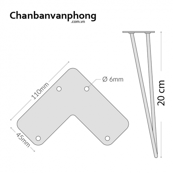 CBHP002 - Bộ chân bàn Hairpin 4 cái cao 20cm