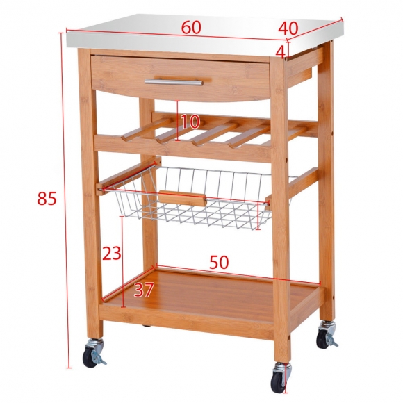 KIB003 - Kệ đảo bếp di động KIBamboo có bánh xe 60x40x85cm