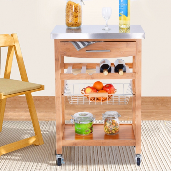 KIB003 - Kệ đảo bếp di động KIBamboo có bánh xe 60x40x85cm