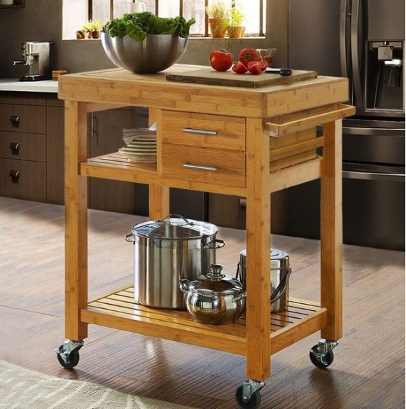 KIB002- Kệ di động nhà bếp KIBamboo có bánh xe 80x50x90cm